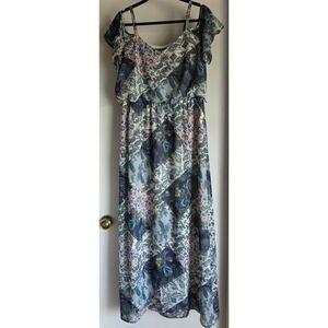 Luxology Women Size 10 Paisley Maxi Dress Multi Boho Short Sleeve Round Neck